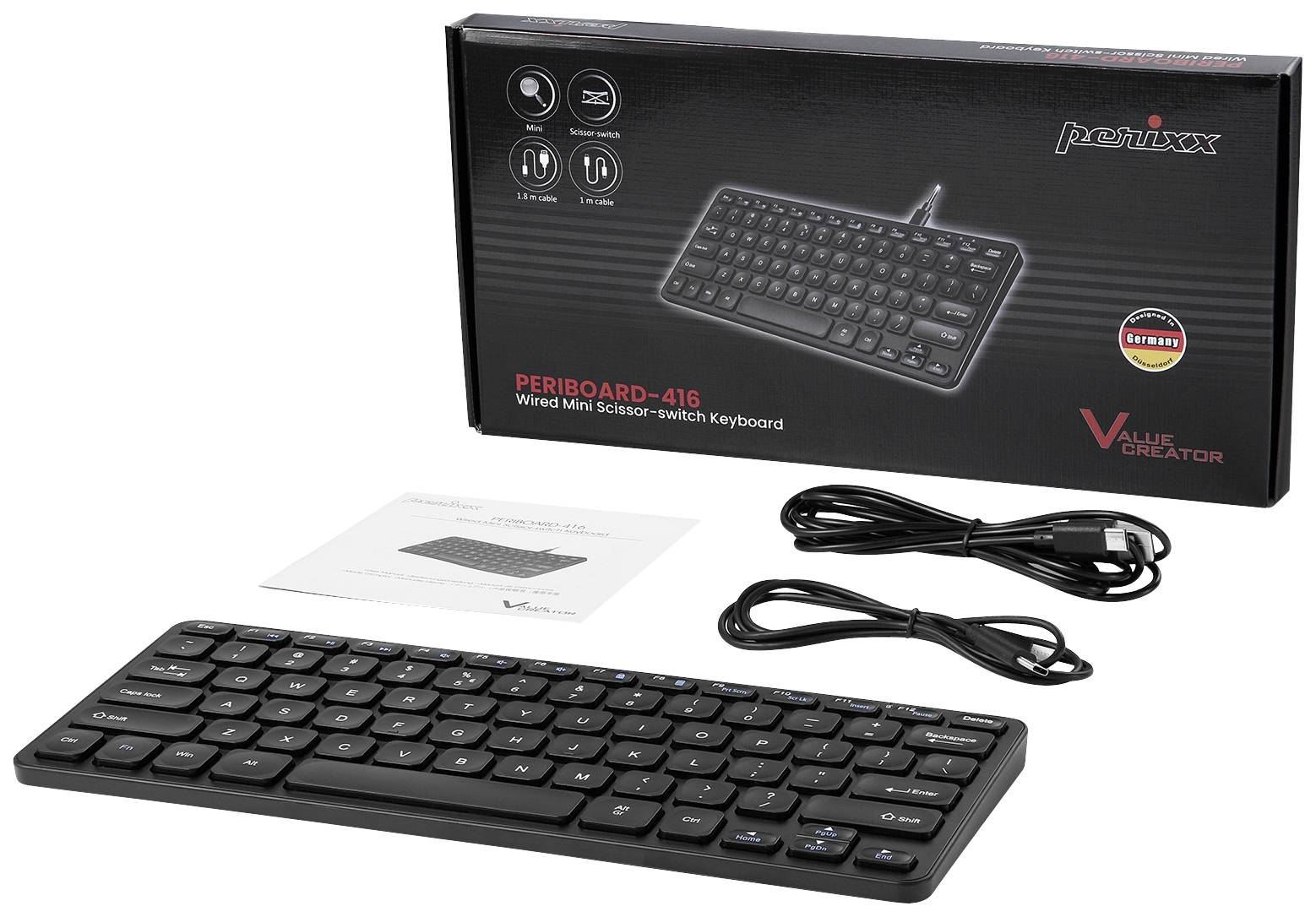Perixx PERIBOARD-416 DE USB Clavier allemand, QWERTZ noir hub USB