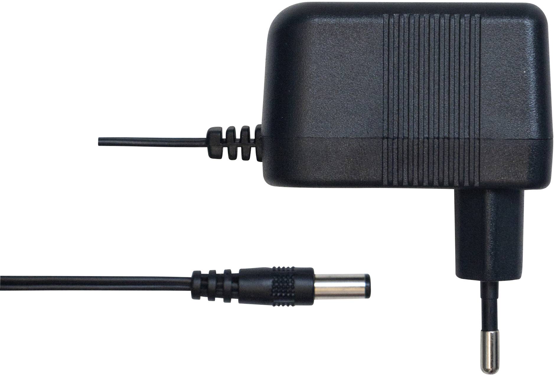 Adaptateur secteur noir avec câble et fiche, adapté aux appareils électroniques.