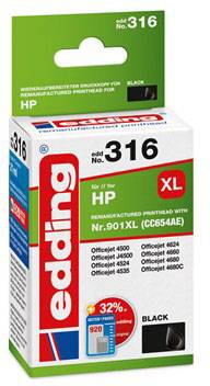 Edding Encre remplace HP 901XL, CC654AE compatible noir EDD-316 18-316