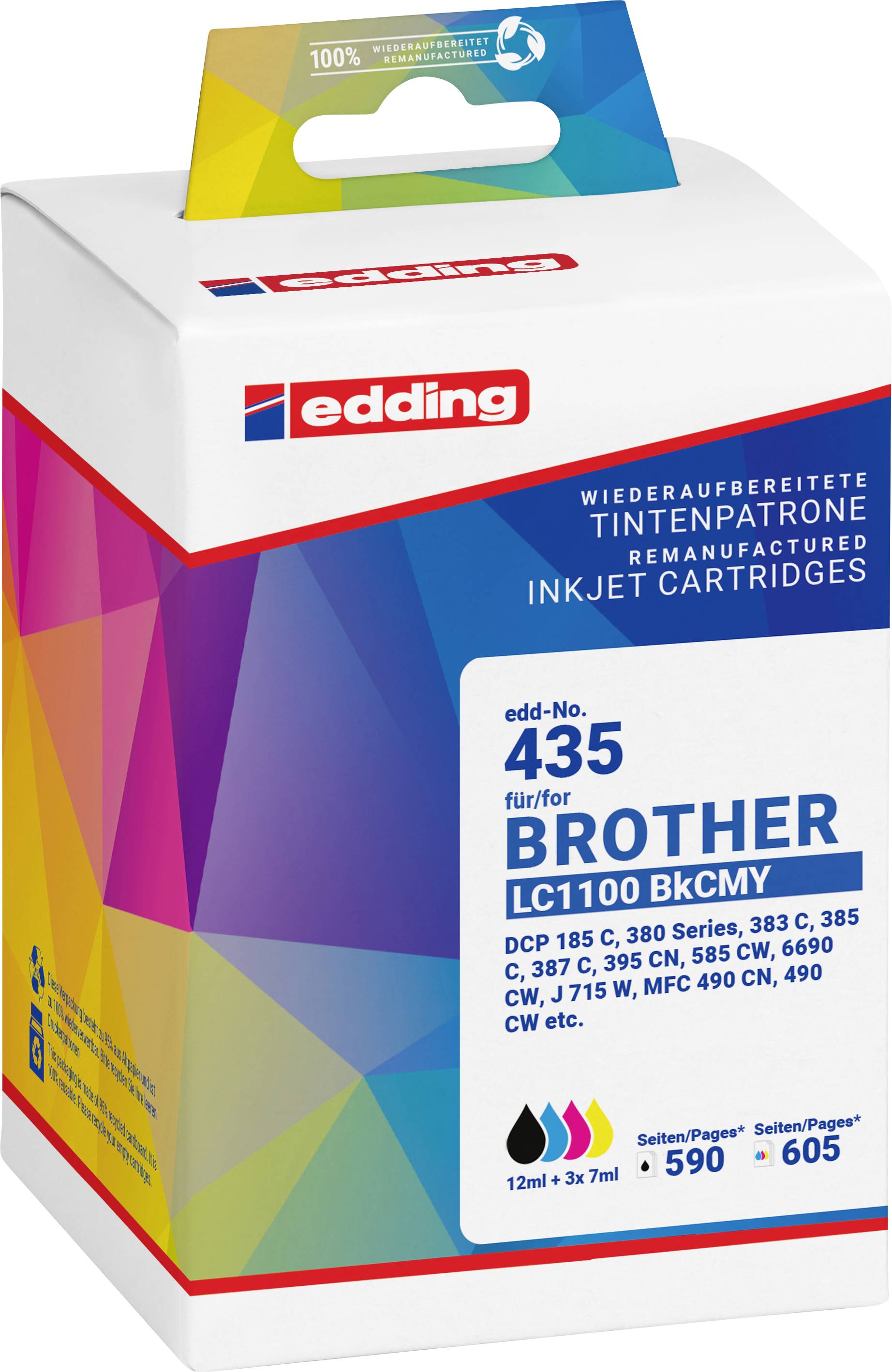 Edding Encre remplace Brother LC-1100BK, LC-1100C, LC-1100M, LC-1100Y compatible pack bundle noir, cyan, magenta, jaune EDD-435
