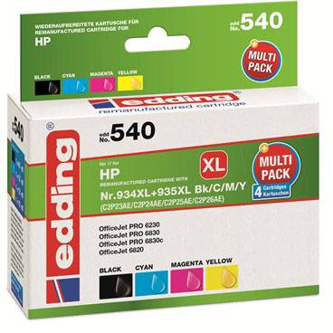 Boîte de cartouches d'imprimante Edding, compatible avec HP 934XL/935XL, contenant Noir, Cyan, Magenta, Jaune pour OfficeJet Pro.