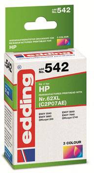 Edding Encre remplace HP 62XL, C2P07AE compatible cyan, magenta, jaune EDD-542 18-542