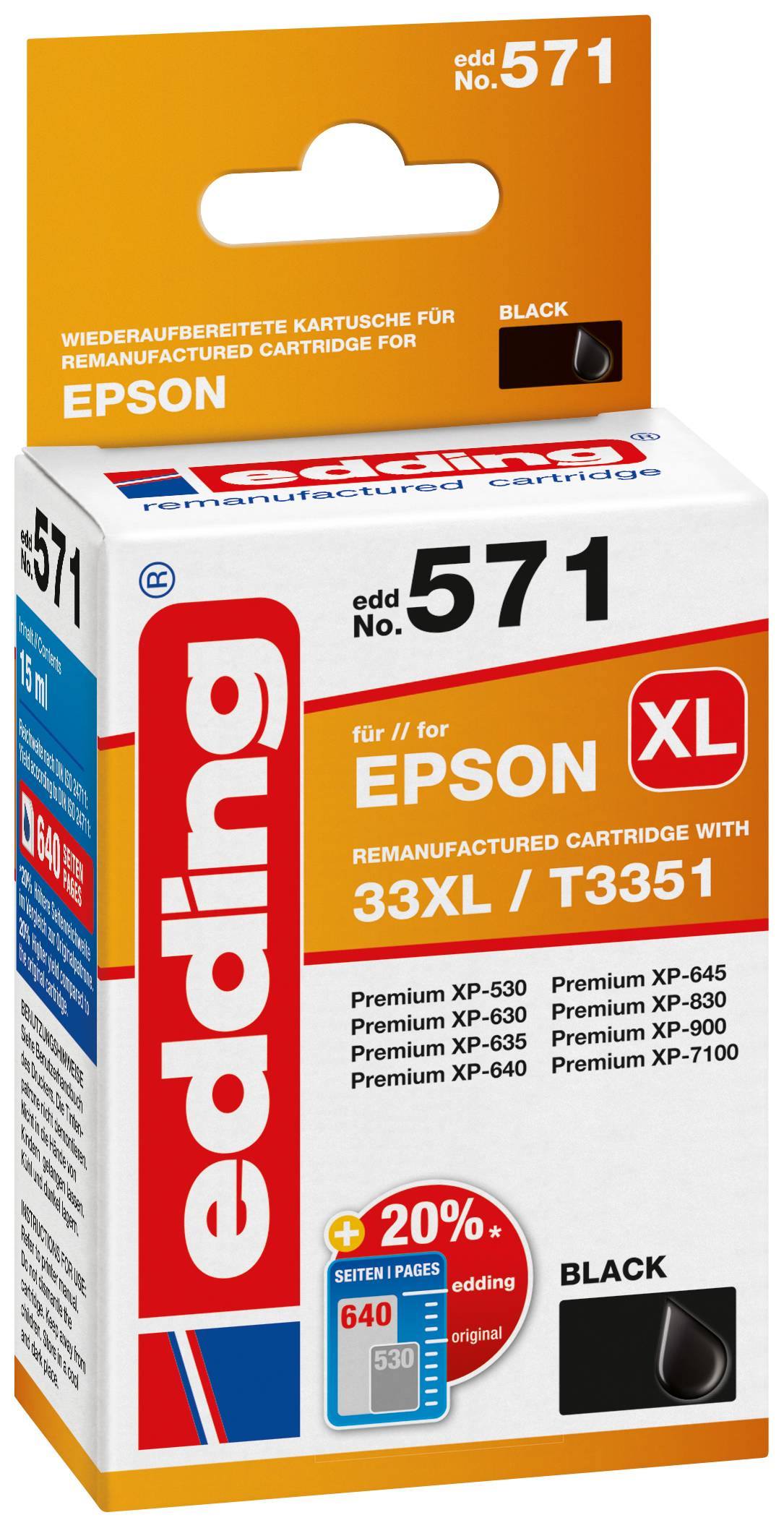 Edding Encre remplace Epson 33XL, T3351 compatible noir EDD-571 18-571