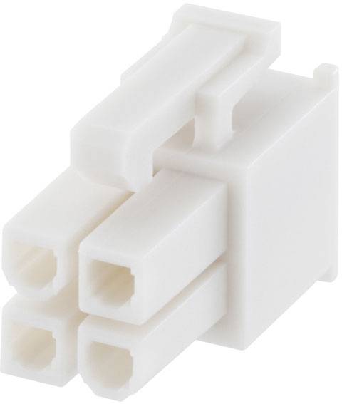 Un connecteur blanc à 4 pôles pour appareils électroniques avec des emplacements carrés.