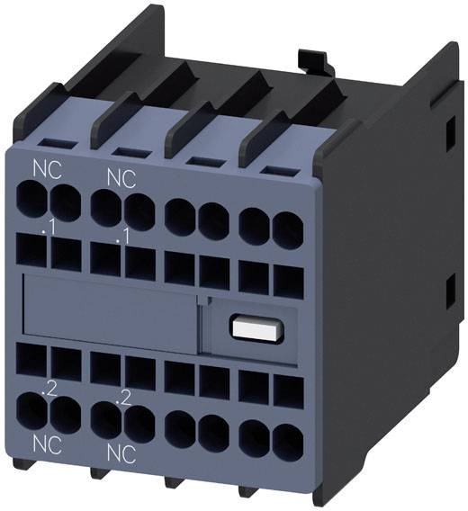 Un bloc de commutation électrique avec des connexions latérales et le marquage 'NC' pour des contacts normalement fermés.