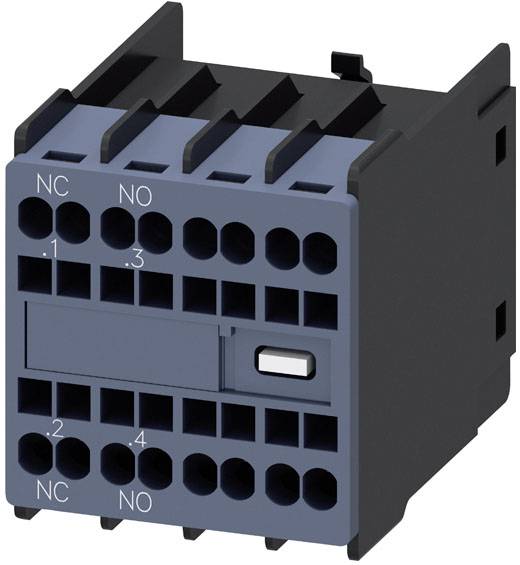Un module de relais électrique avec plusieurs bornes et un commutateur au centre. Étiqueté 'NC' et 'NO'.