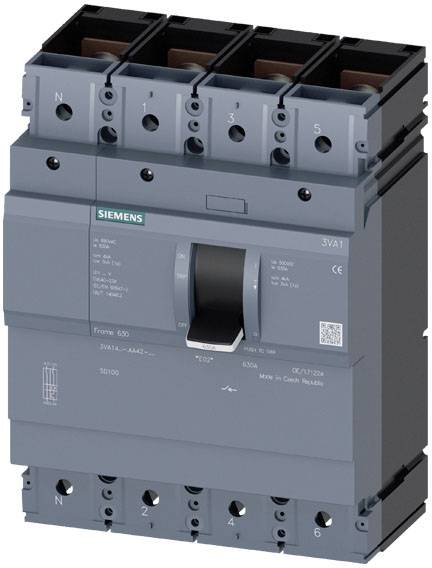 Un disjoncteur gris de Siemens avec plusieurs bornes et un interrupteur central, adapté aux applications industrielles.