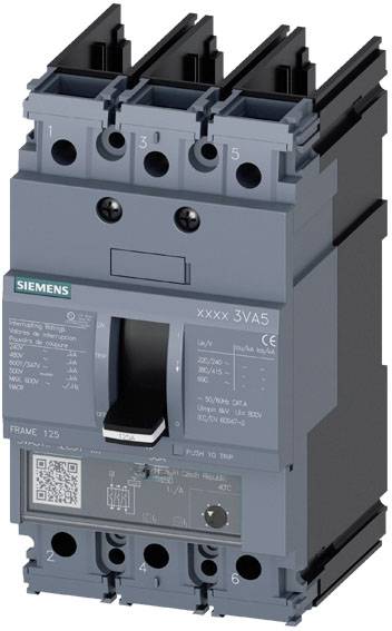 Un disjoncteur tripolaire Siemens de couleur grise, adapté aux applications électriques industrielles.