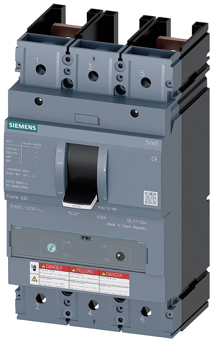 Disjoncteur avec boîtier gris et logo de marque, adapté pour une utilisation dans des circuits électriques afin d'assurer la protection et le contrôle.