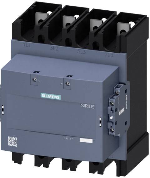 Un contacteur industriel Siemens avec quatre bornes de connexion, utilisé pour le contrôle sécurisé des courants électriques de moteurs.