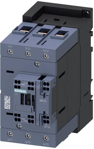 Composant de protection industriel avec logo Siemens, plusieurs connexions à vis et étiquettes techniques pour des opérations de commutation électrique.