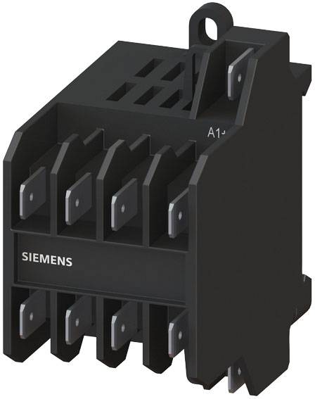 Un contacteur Siemens noir pour la commande de circuits électriques. Des bornes de raccordement sont visibles, ainsi qu'une inscription 'A1+'.