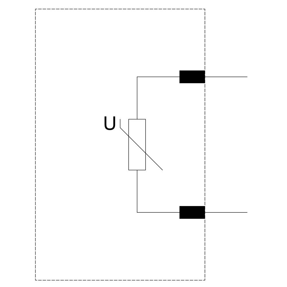 Un schéma de circuit électrique montre une résistance à travers laquelle s'écoule la tension 'U'. Des bornes pour la source de courant sont situées à droite et à gauche.