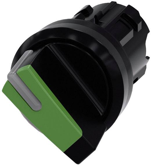 Interrupteur rotatif noir et vert en vue diagonale, conçu pour contrôler ou sélectionner des paramètres sur un appareil électronique.