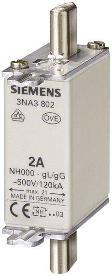 Fusible de marque Siemens, type NH000 -gL/gG, 2A, 500V/120kA, fabriqué en Allemagne.
