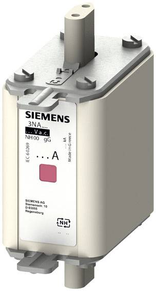 Un disjoncteur électrique blanc de Siemens avec des bornes grises et l'inscription noire 'NH 00 gG'.