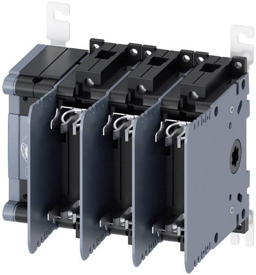 Un mécanisme de commutation électrique avec quatre interrupteurs disposés en parallèle, montés sur un support métallique.
