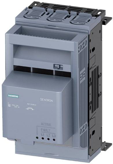 Un disjoncteur Siemens Sentron gris avec voyants lumineux et étiquettes de commutation. Optimisé pour des applications industrielles.