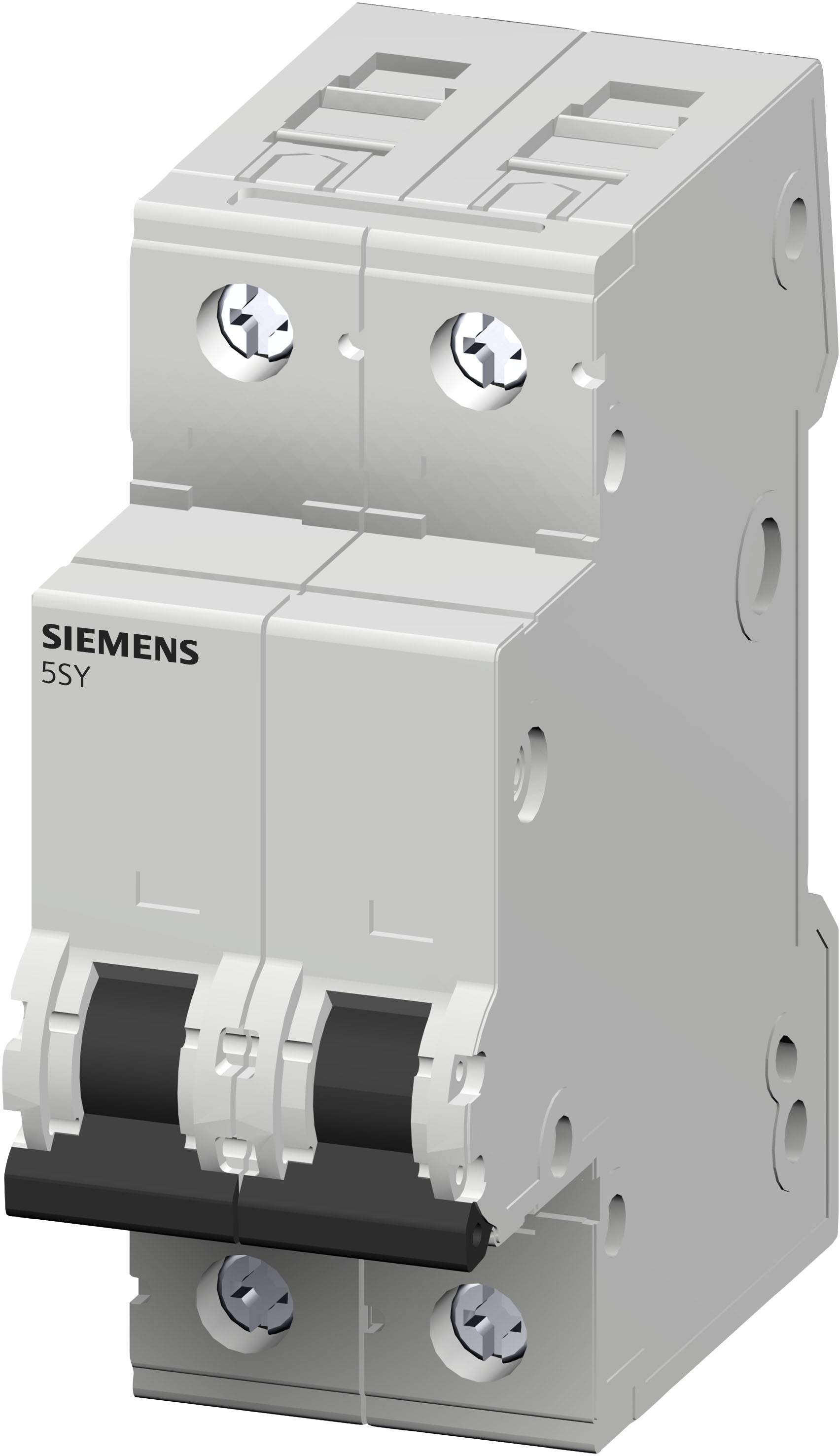 Disjoncteur Siemens, modèle 5SY, de couleur grise, avec deux interrupteurs et fixations à vis, destiné à la protection des circuits électriques.