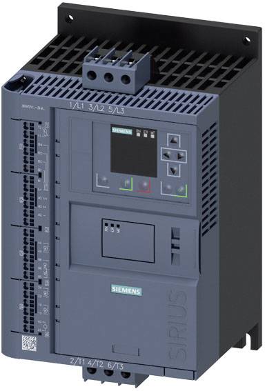 Entraînement électrique Siemens dans un boîtier gris avec des affichages numériques et des éléments de commande sur la face avant.