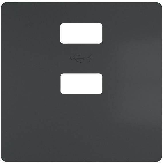 Plaque carrée noire avec deux découpes rectangulaires et un symbole de flèche entre les deux.