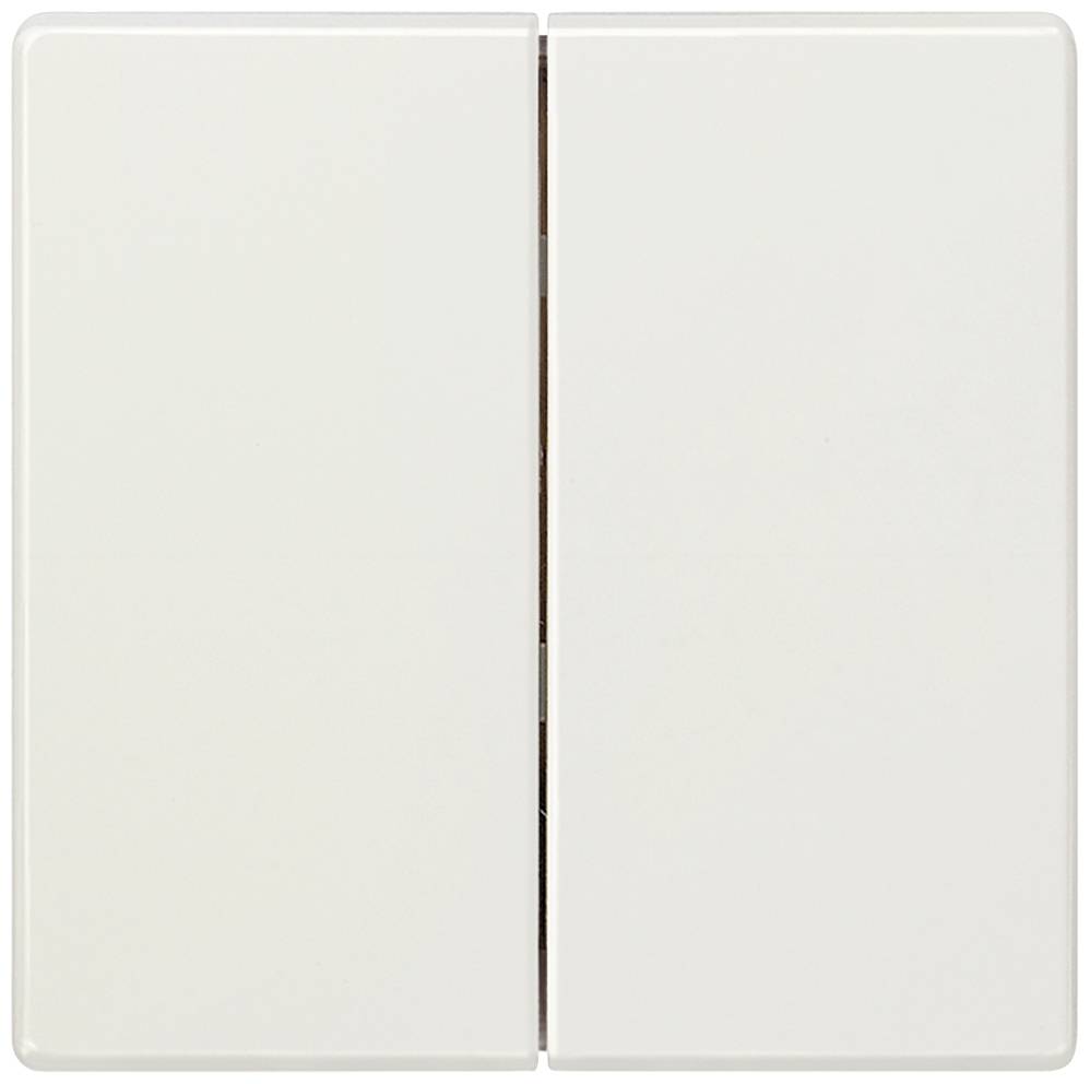 Interrupteur double sur fond blanc, en plastique, au design neutre.