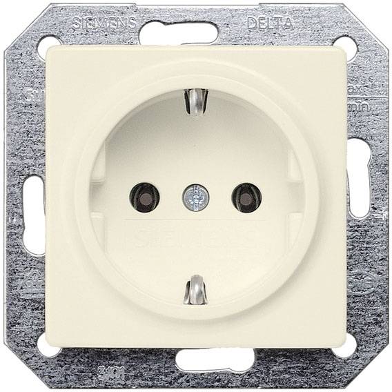 Prise électrique dans un cadre métallique, probablement prévue pour une installation encastrée dans un mur intérieur.