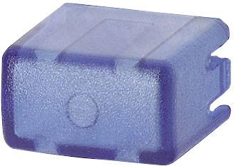 Boîte bleue en plastique avec des fentes latérales, probablement un boîtier pour un composant électronique.