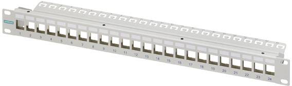 Un panneau de brassage avec 24 ports, numérotés de 1 à 24. Il est utilisé pour organiser les câbles réseau dans les infrastructures informatiques.