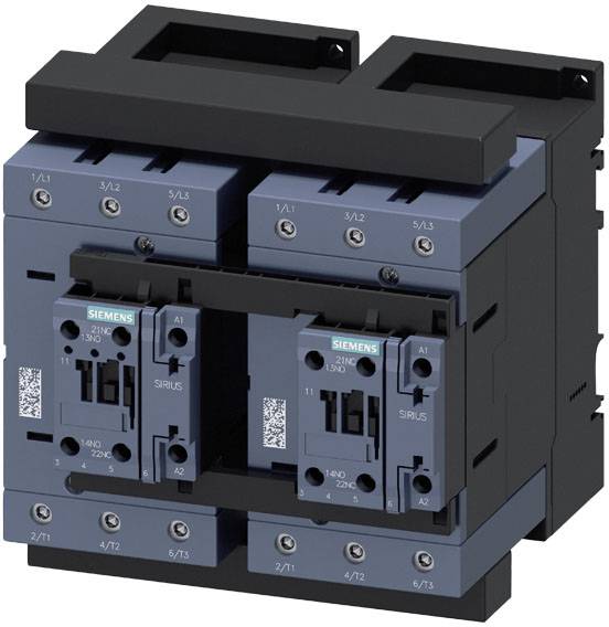 Un contacteur industriel avec plusieurs modules de commutation bleus et des connexions noires. Utilisé pour le contrôle des circuits électriques.