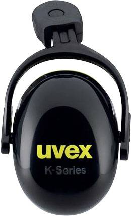 Protège-oreilles de la marque 'uvex', série K, en noir avec logo jaune, vue de côté.