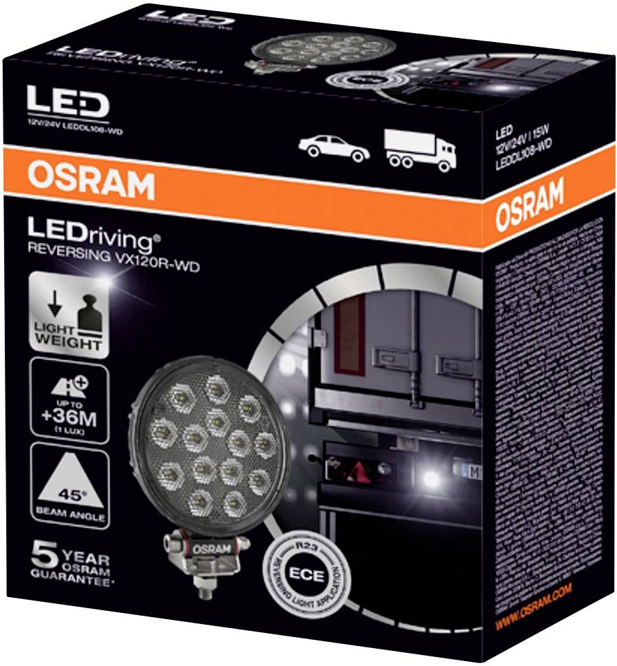 OSRAM Phare de recul 12 V, 24 V LEDriving Reversing VX 120R-WD, runder LED Rückfahrscheinwerfer LEDDL108-WD éclairage à large