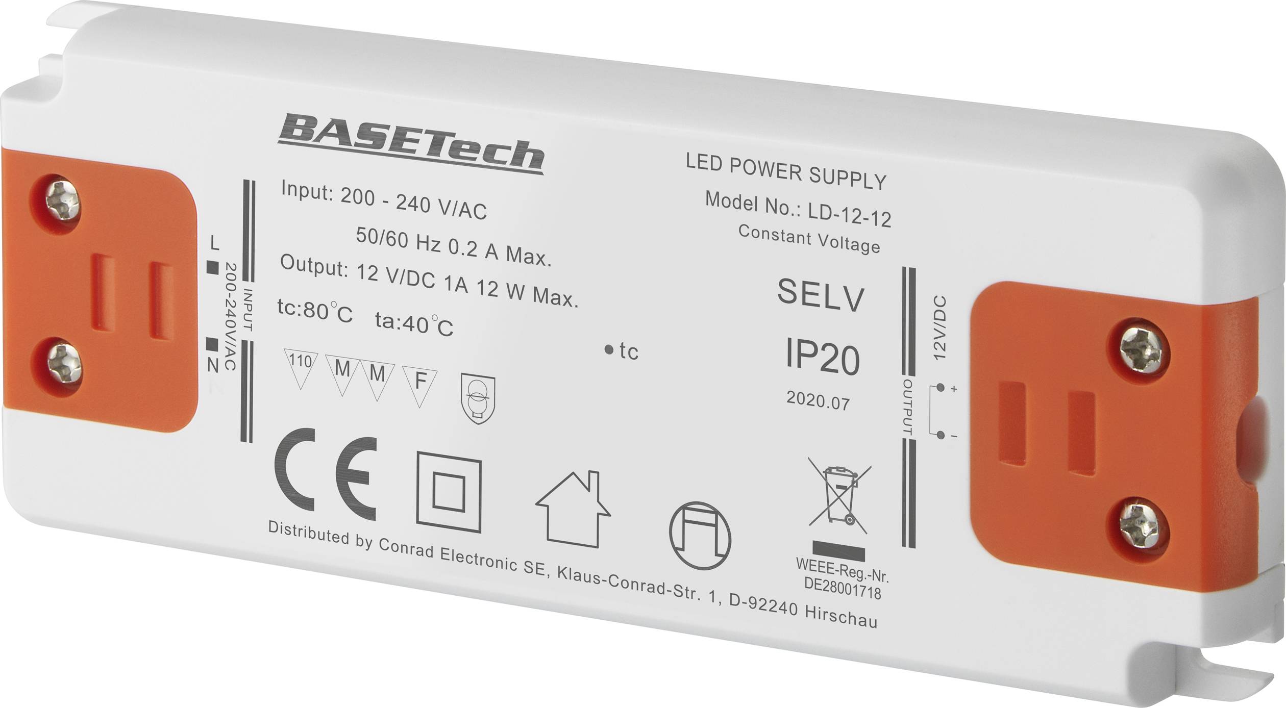 Basetech LD-12-12 Transformateur pour LED à tension constante 12 W 1 A homologué pour les meubles, surtention, montage sur des