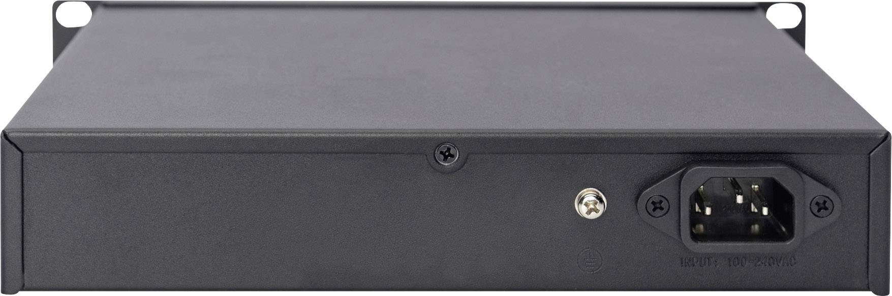 Appareil électrique noir de forme rectangulaire, équipé d'une connexion électrique sur le côté droit. Il est conçu pour être installé en rack.