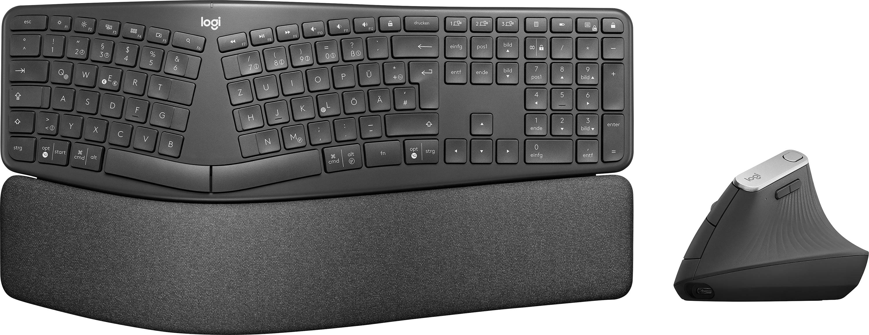 Logitech Ergo K860 + MX Vertical radio Kit souris + clavier ergonomique, repose-poignet allemand, QWERTZ noir