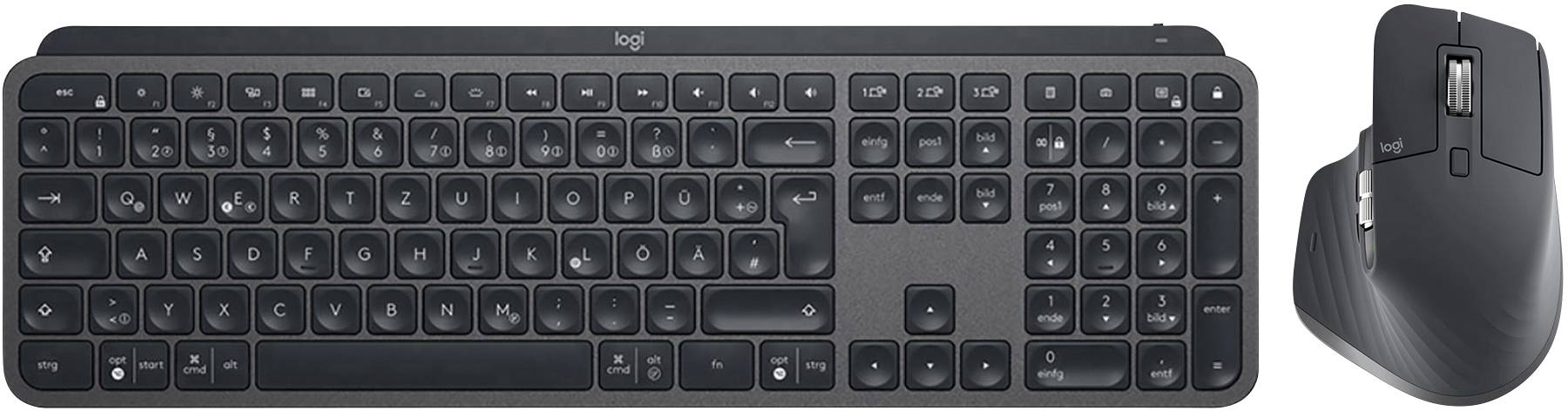 Logitech MX Keys + MX Master 3 Advanced Bluetooth Kit souris + clavier allemand, QWERTZ, Windows graphite