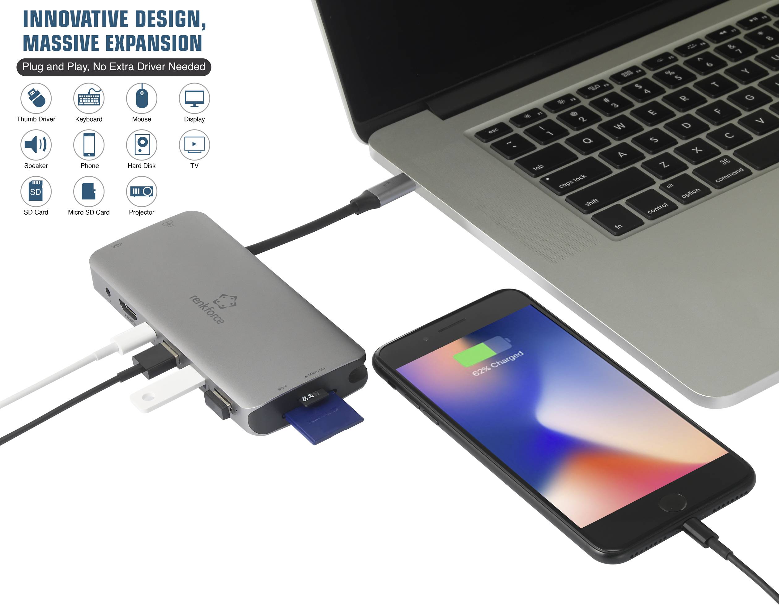 Station d'accueil pour PC portable USB-C® Renkforce RF-4533846 Adapté aux marques (stations d'accueil pour ordinateurs
