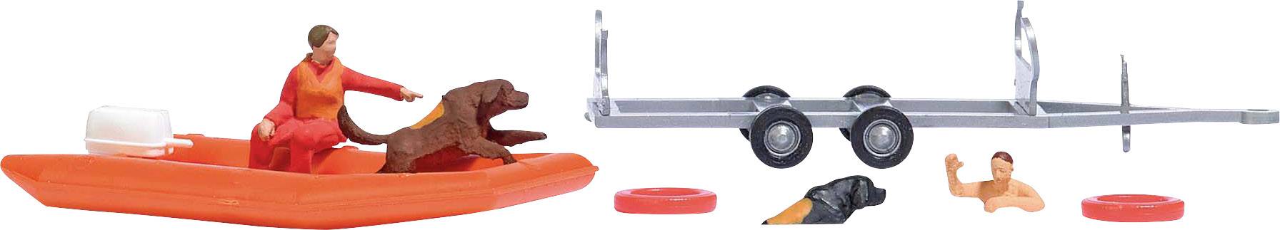 Busch 7897 H0 Bateau flexible avec remorque et figurines