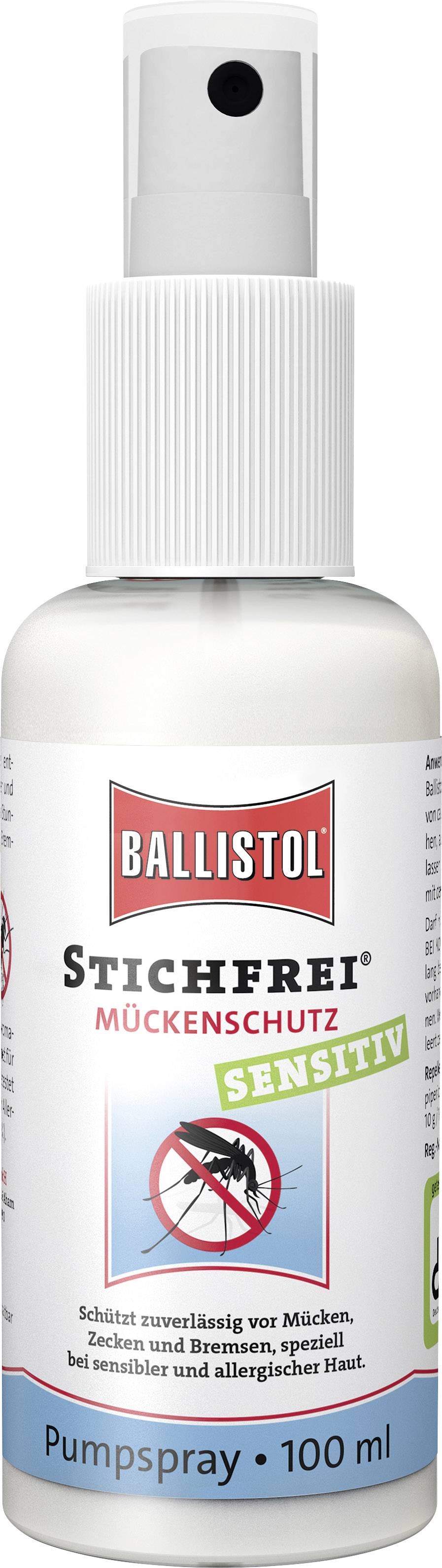 Ballistol Stichfrei Spray Pompe, Flacon de 100 ml. Protection anti-moustiques pour peaux sensibles. Protège contre les moustiques, les tiques et les taons.