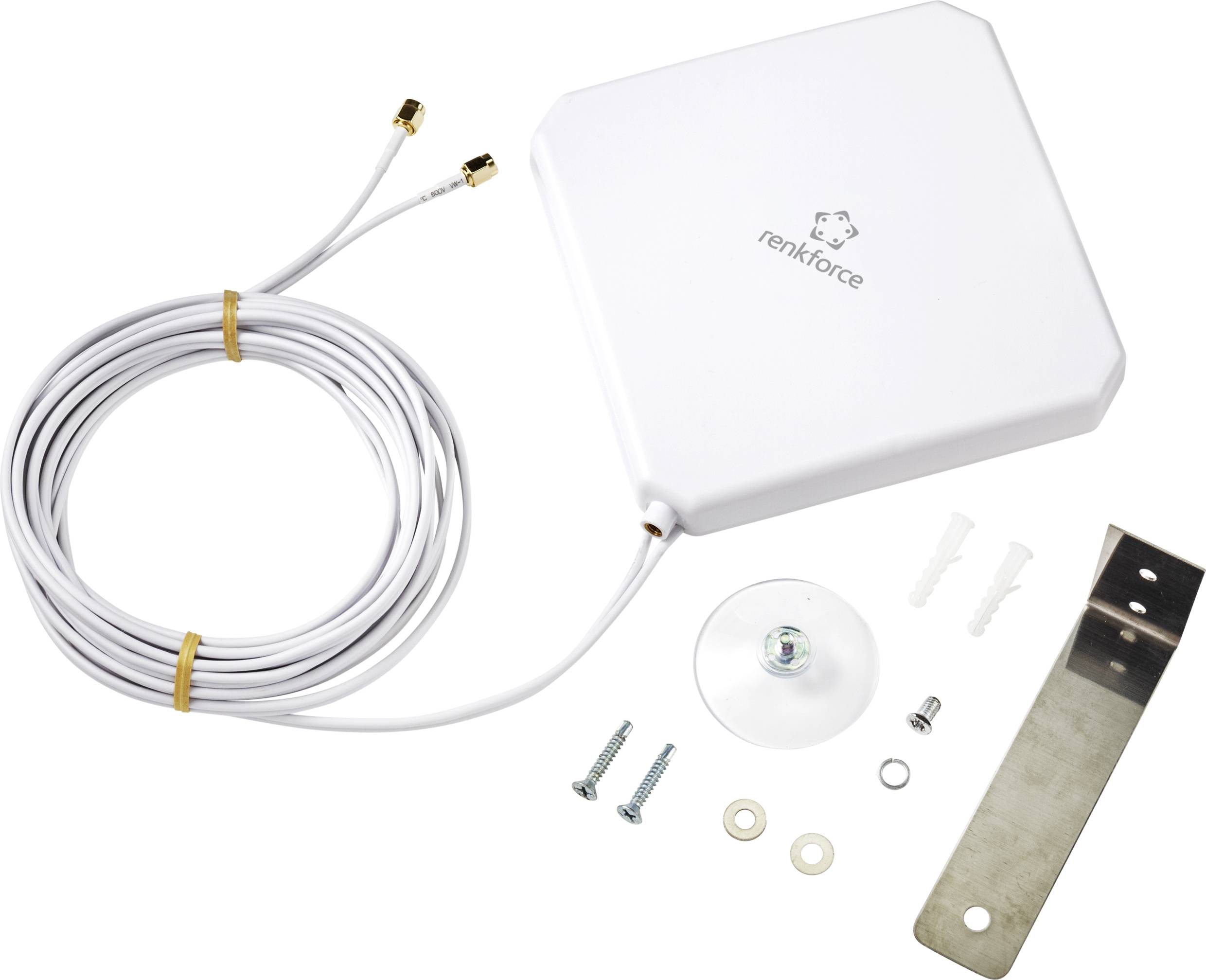 Antenne externe avec câble, matériel de fixation et support. Idéale pour l'amplification du signal sur les appareils sans fil.
