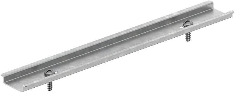 Rail métallique fixé avec deux vis.
