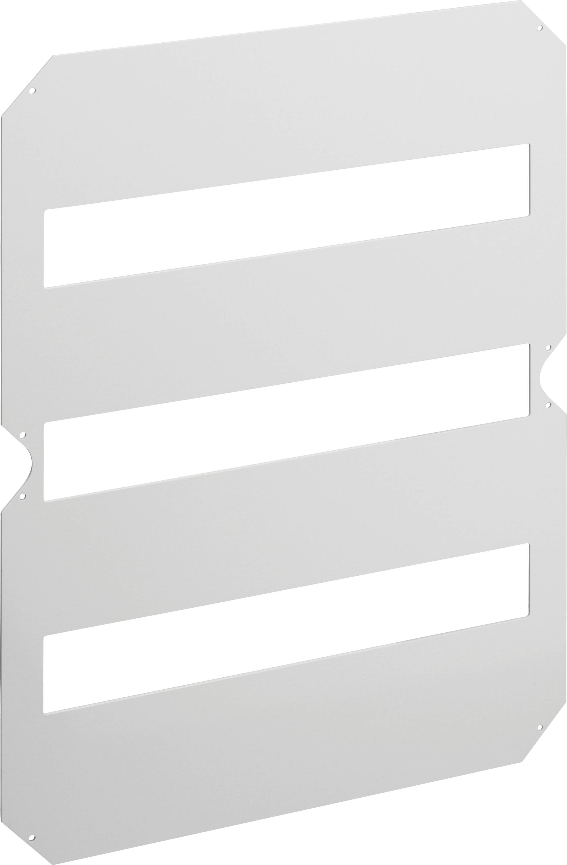 Une grille de ventilation blanche avec trois ouvertures rectangulaires, utilisée pour couvrir et ventiler des appareils ou des armoires.