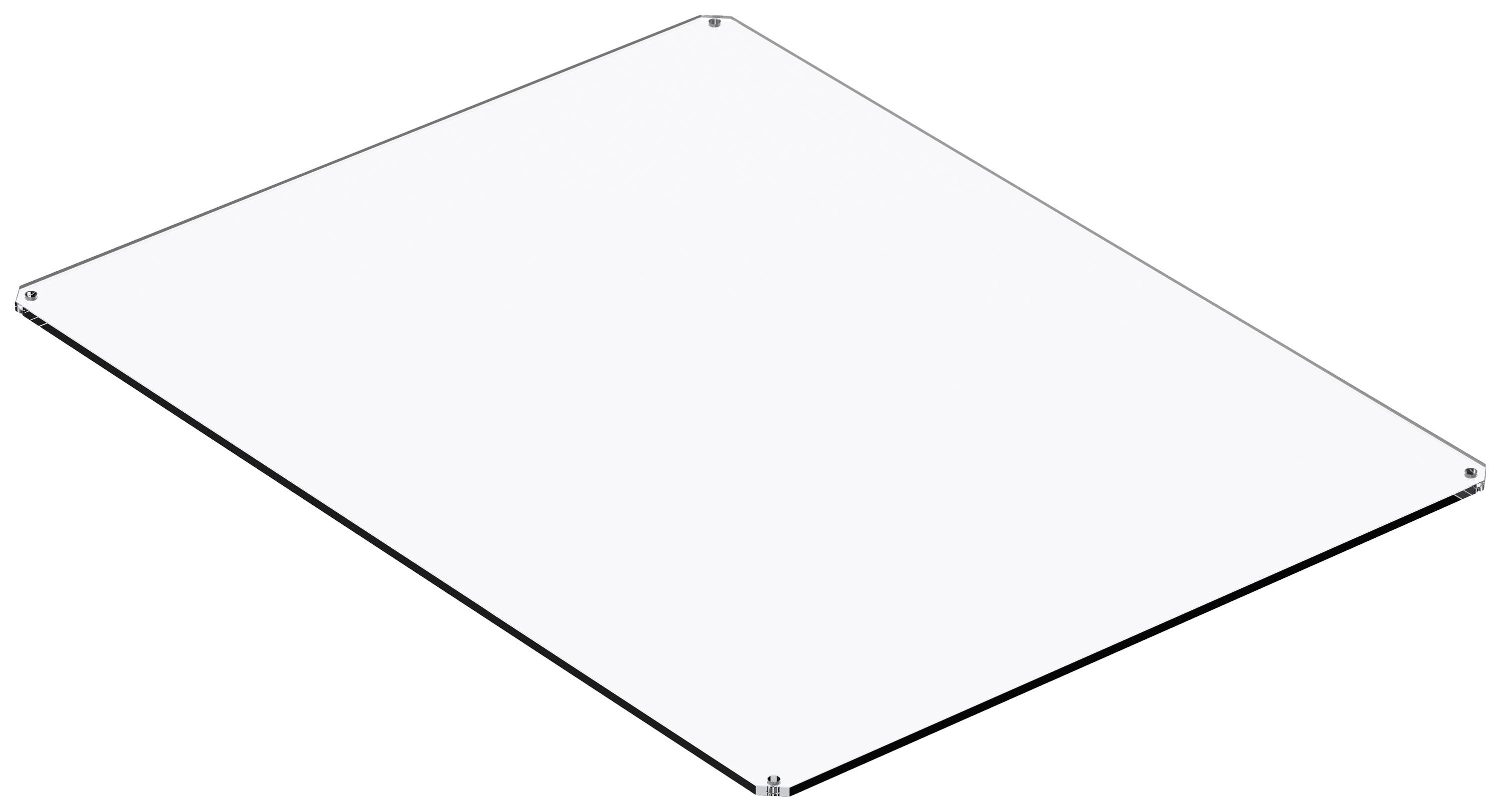 Une plaque rectangulaire en acrylique transparente avec des coins arrondis et une vue sur les bords.