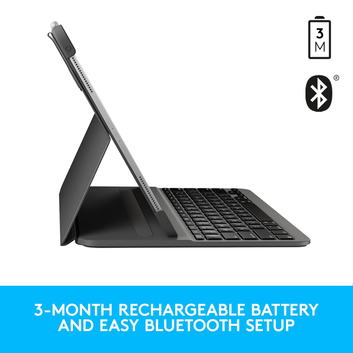 Logitech Slim Folio Pro Clavier pour tablette avec étui Adapté pour marque (tablette): Apple iPad Pro 12.9 (3ème génération)