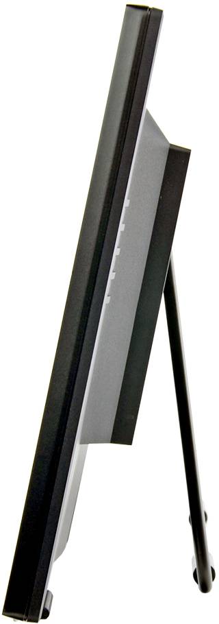 Vue latérale d'un moniteur élégant et moderne sur un support incliné vers la droite.