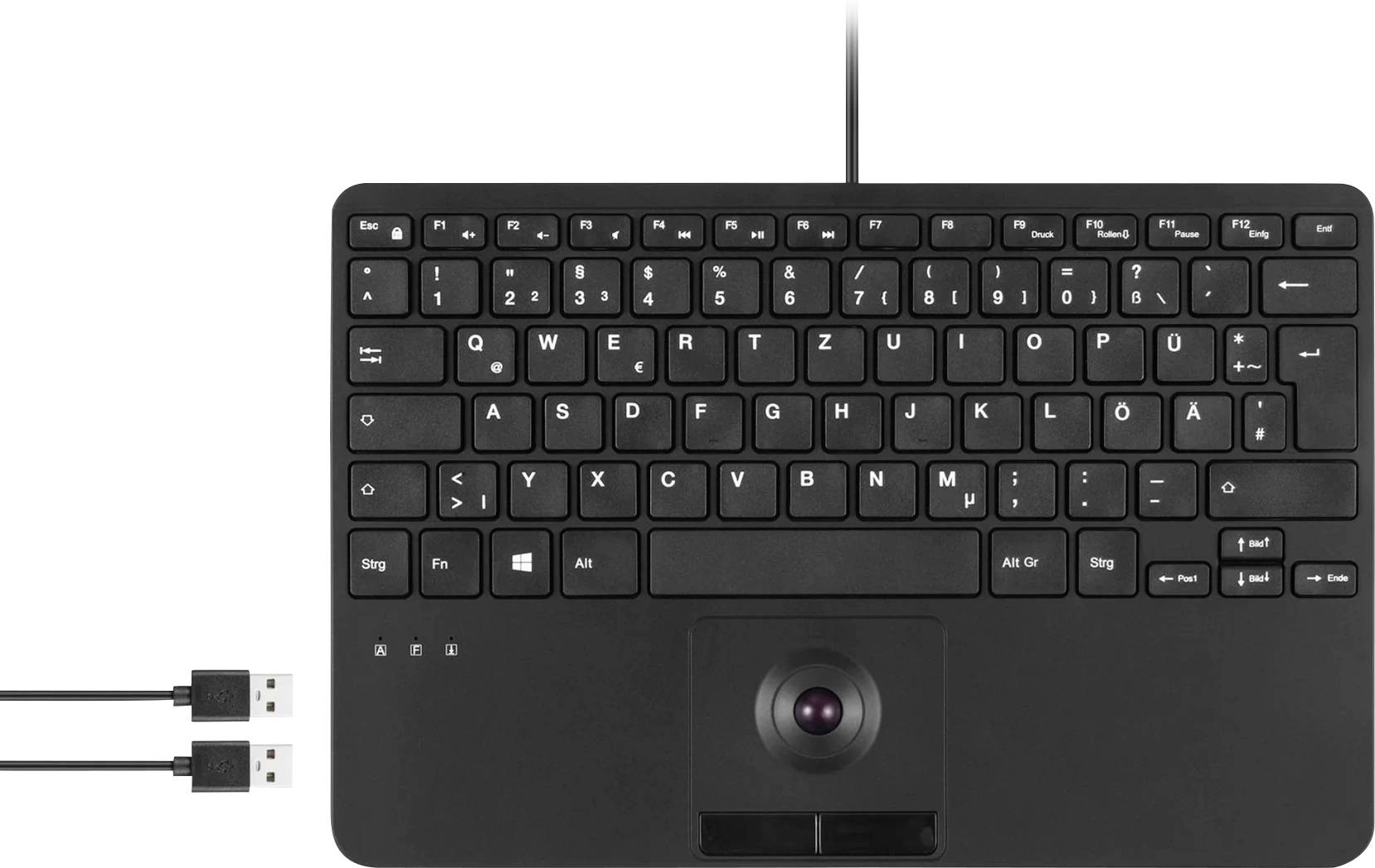 Perixx PERIBOARD-526 H DE USB Clavier allemand, QWERTZ noir hub USB, avec trackball