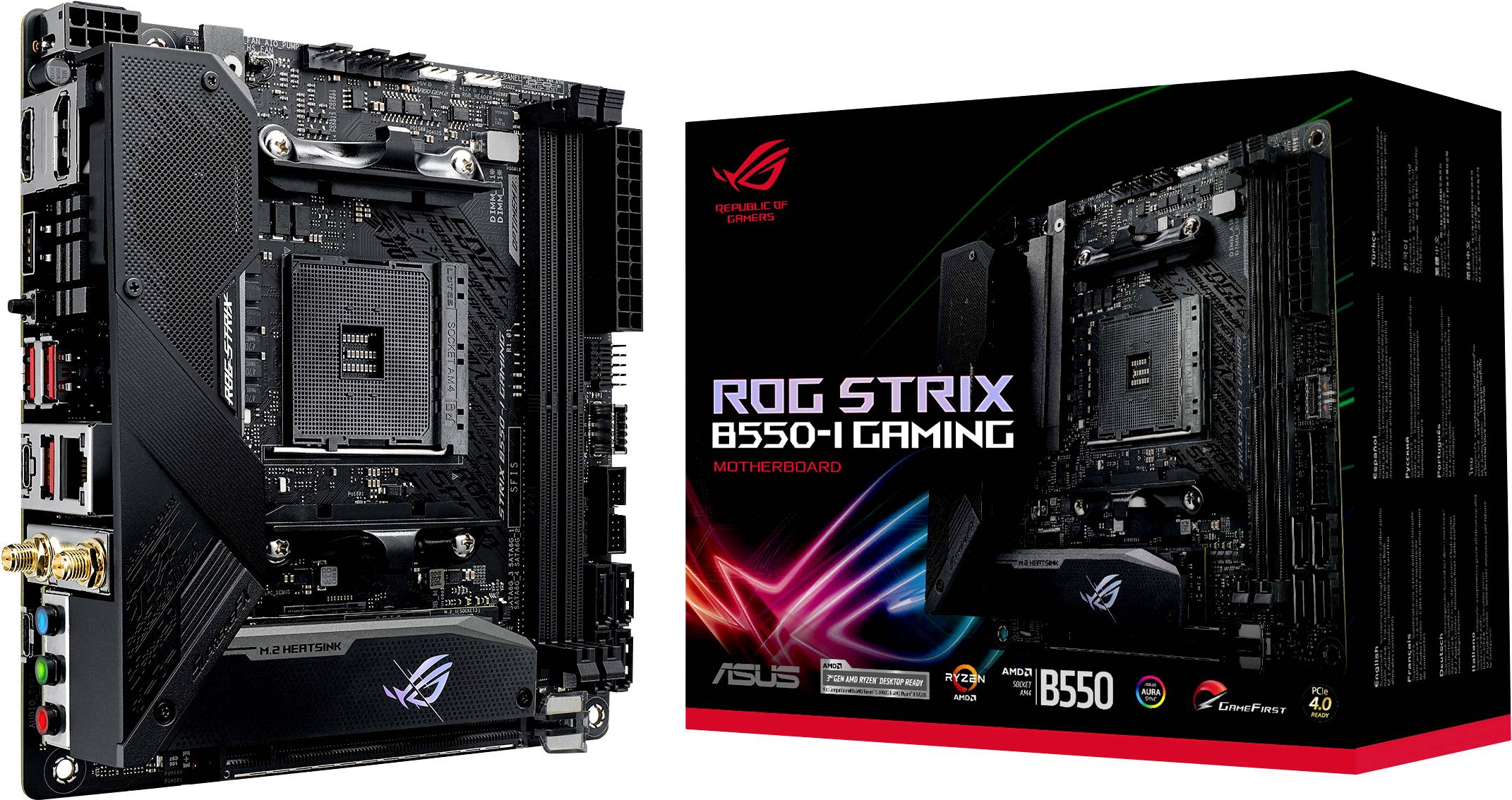 Asus ROG STRIX B550-I GAMING Carte mère Socket (PC) AMD AM4 Facteur de forme (détails) Mini-ITX Chipset de la carte mère AMD® B550