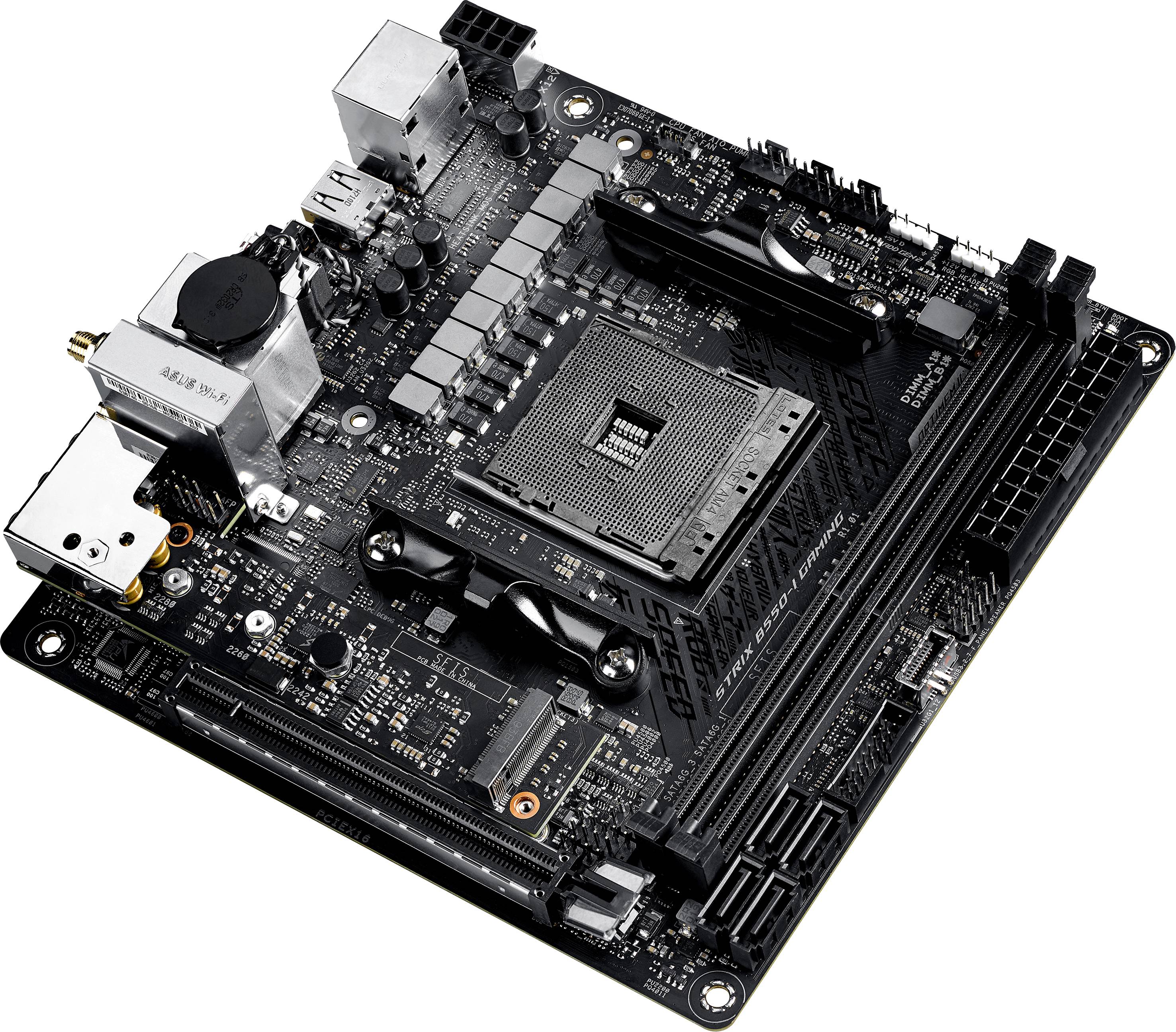 Asus ROG STRIX B550-I GAMING Carte mère Socket (PC) AMD AM4 Facteur de forme (détails) Mini-ITX Chipset de la carte mère AMD® B550