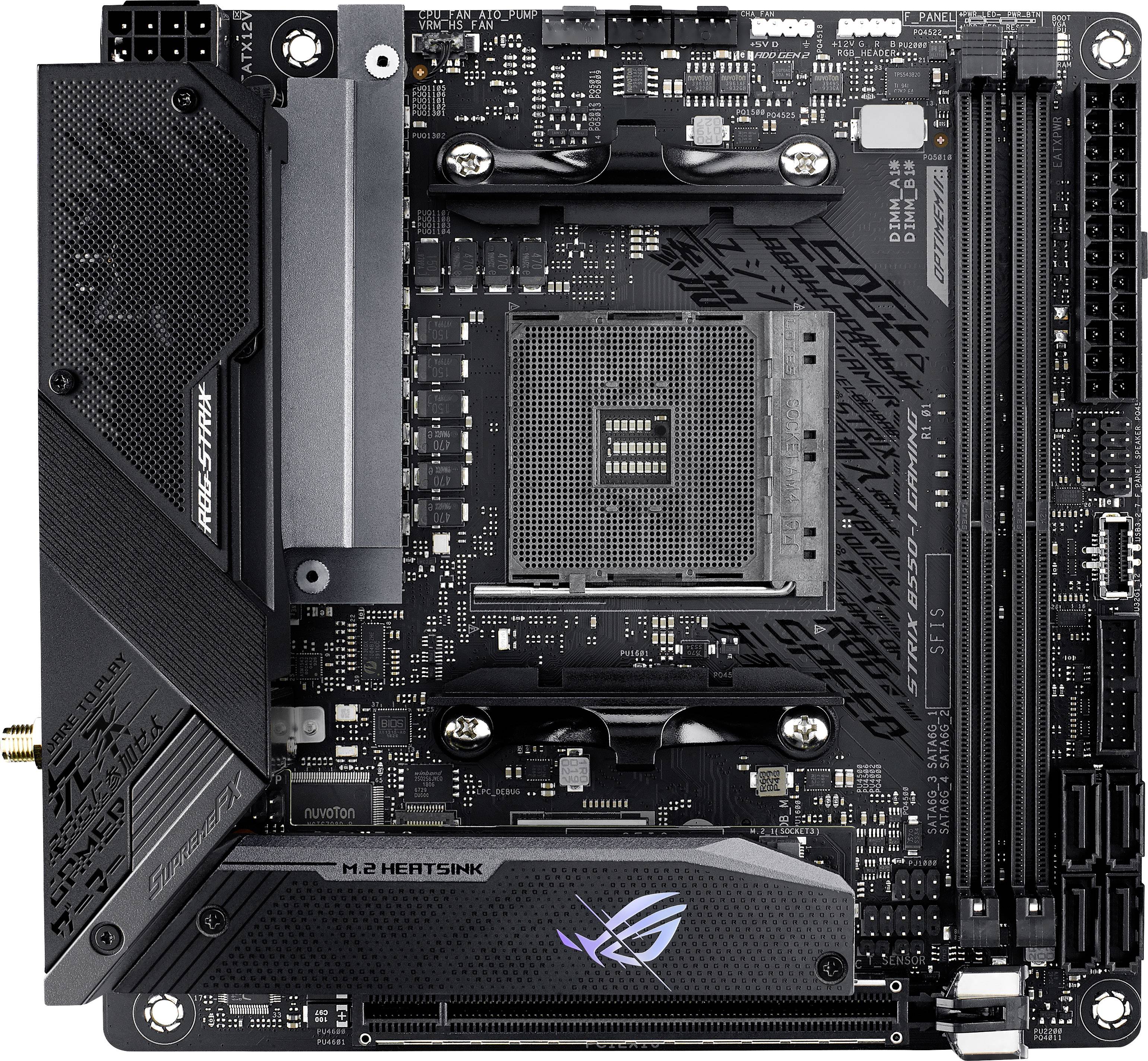 Asus ROG STRIX B550-I GAMING Carte mère Socket (PC) AMD AM4 Facteur de forme (détails) Mini-ITX Chipset de la carte mère AMD® B550