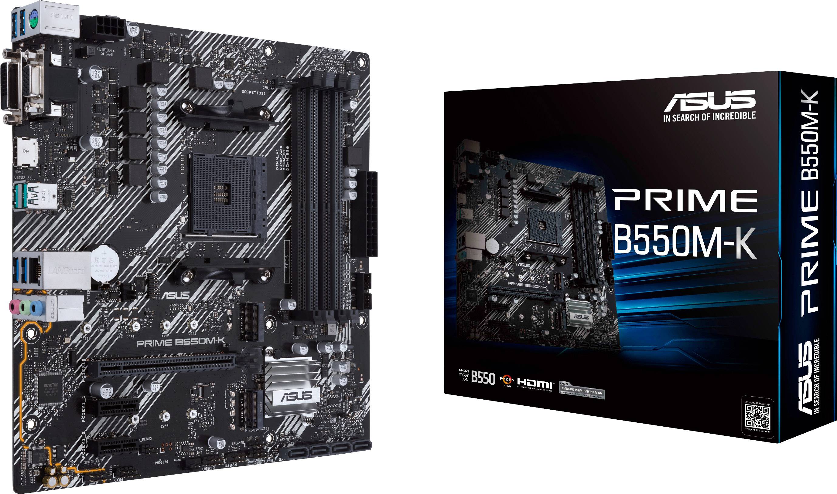 Asus PRIME B550M-K Carte mère Socket (PC) AMD AM4 Facteur de forme (détails) Micro-ATX Chipset de la carte mère AMD® B550